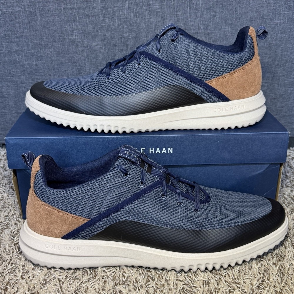Cole Haan Grand+ Hybrid Shoes Men's Size 13 Navy Brown Leather Lace Up Sneakers